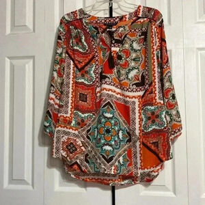 Zac & Rachel colorful smock top blouse shirt size L Large